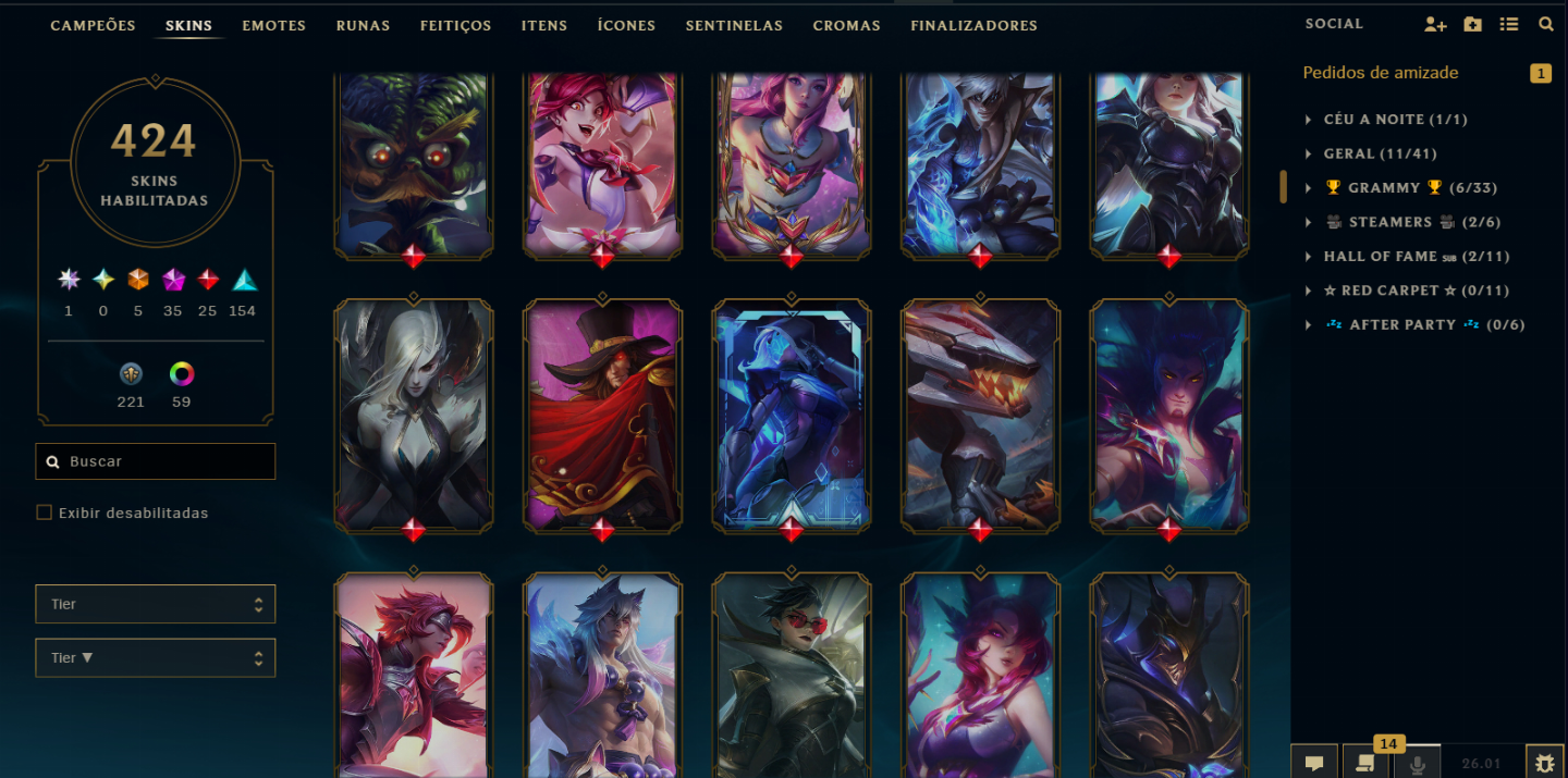 Conta do LOL com 34 Skins de Prestígio