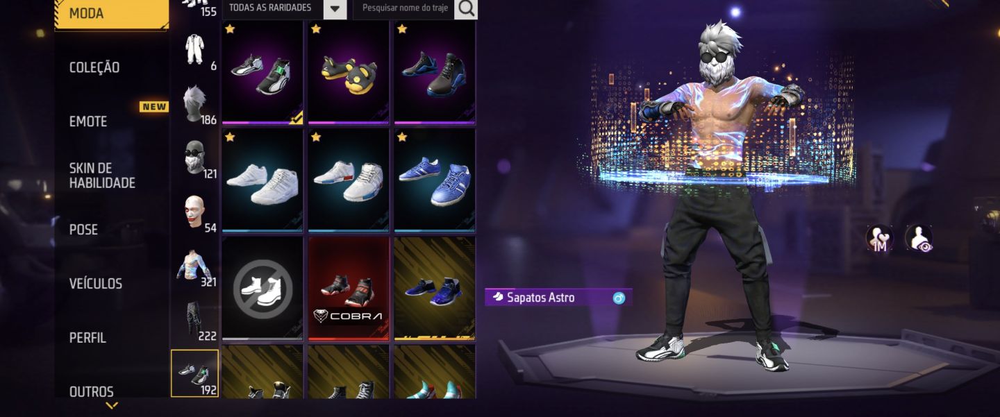 CONTA FREE FIRE COM BARBINHA, SOMBRA ROXA, PEITORAL MANDELA, UMP EVO, 2 ENTRADAS