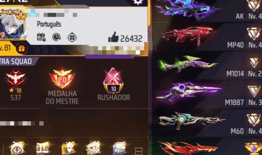 Conta free fire prime 8 gemada