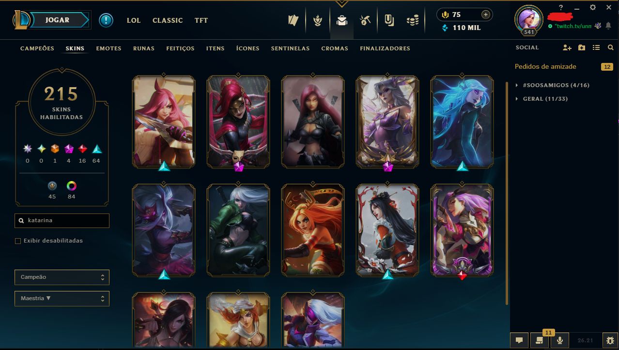 CONTA LVL 541, DIAMOND 2 COM 215 SKINS E TODOS PERSONAGEM