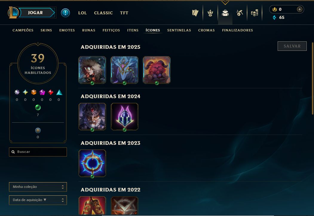 CONTA LOL LVL 49 | 48 SKINS | 39 ÍCONES