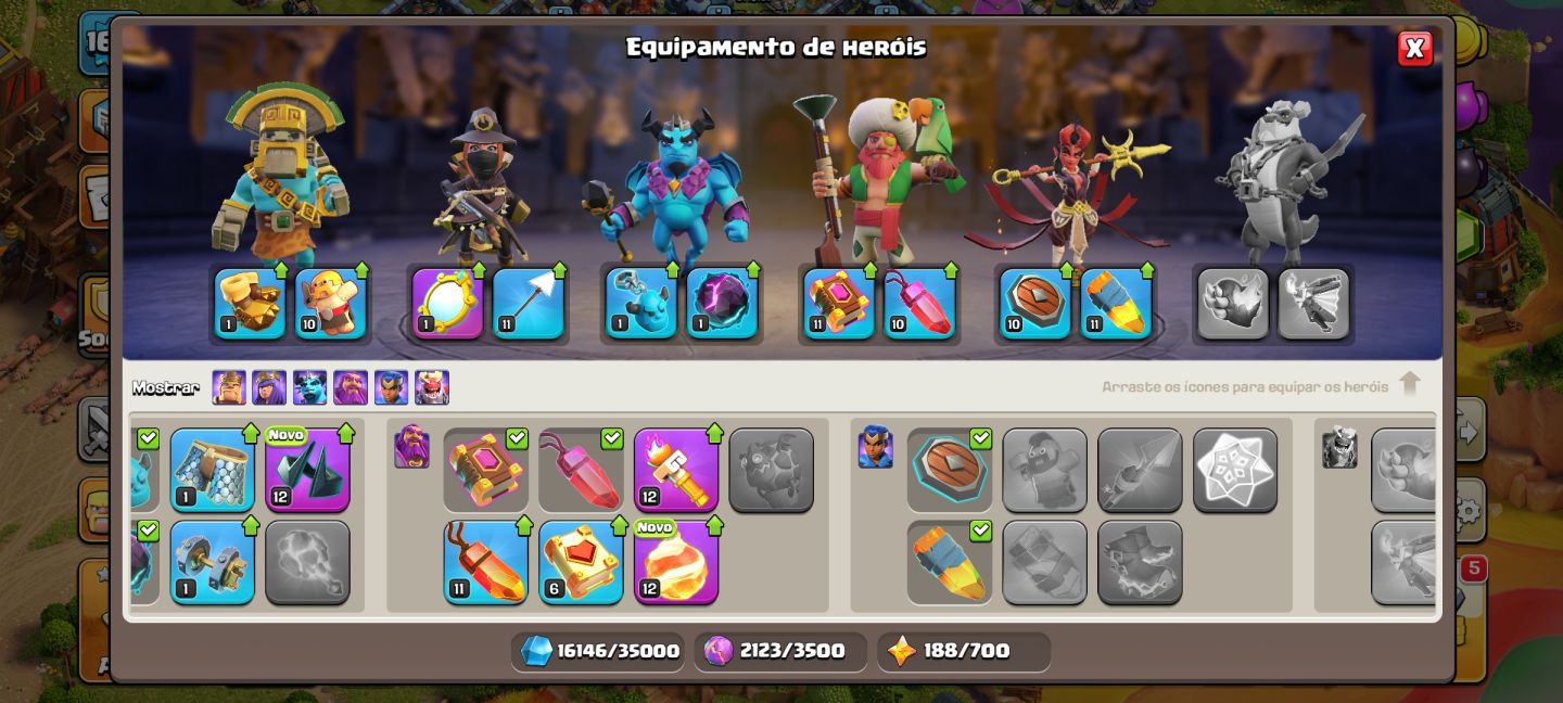CONTA CV13 TOP | HERÓIS EVOLUÍDOS + EQUIPAMENTOS + TROPAS | CLASH OF CLANS