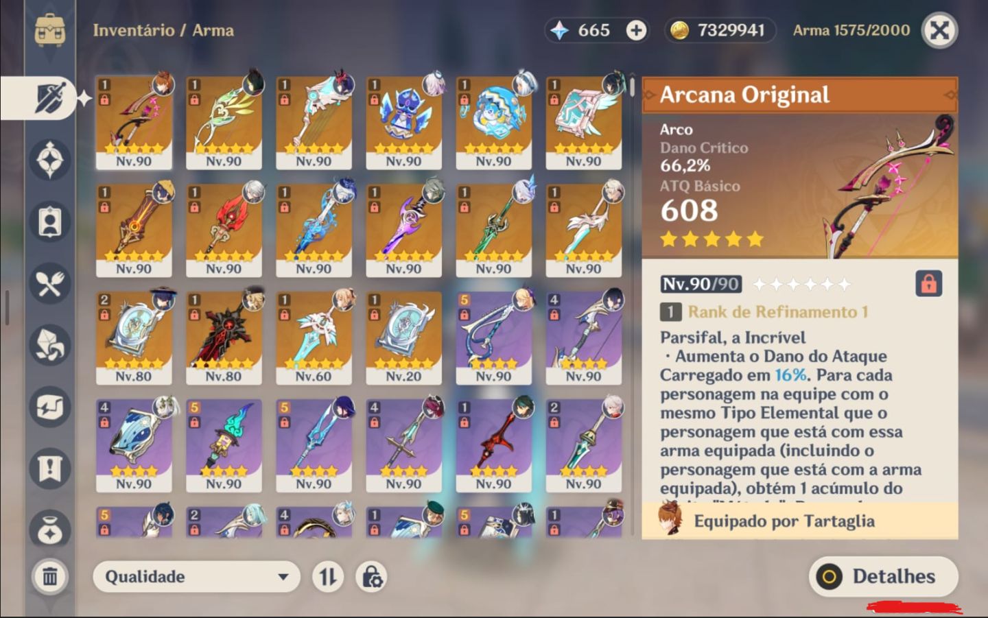 Conta Genshin Impact NA/AR60/28 T5/16 armas/Pity Garantido e Builds Insanas