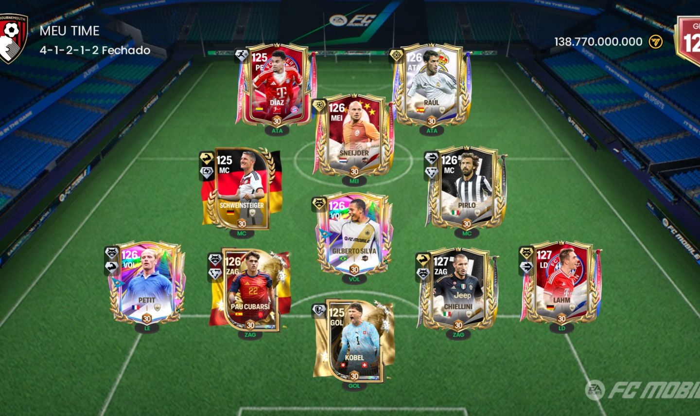 Conta fc mobile GER 126+ time muito forte e diversificado