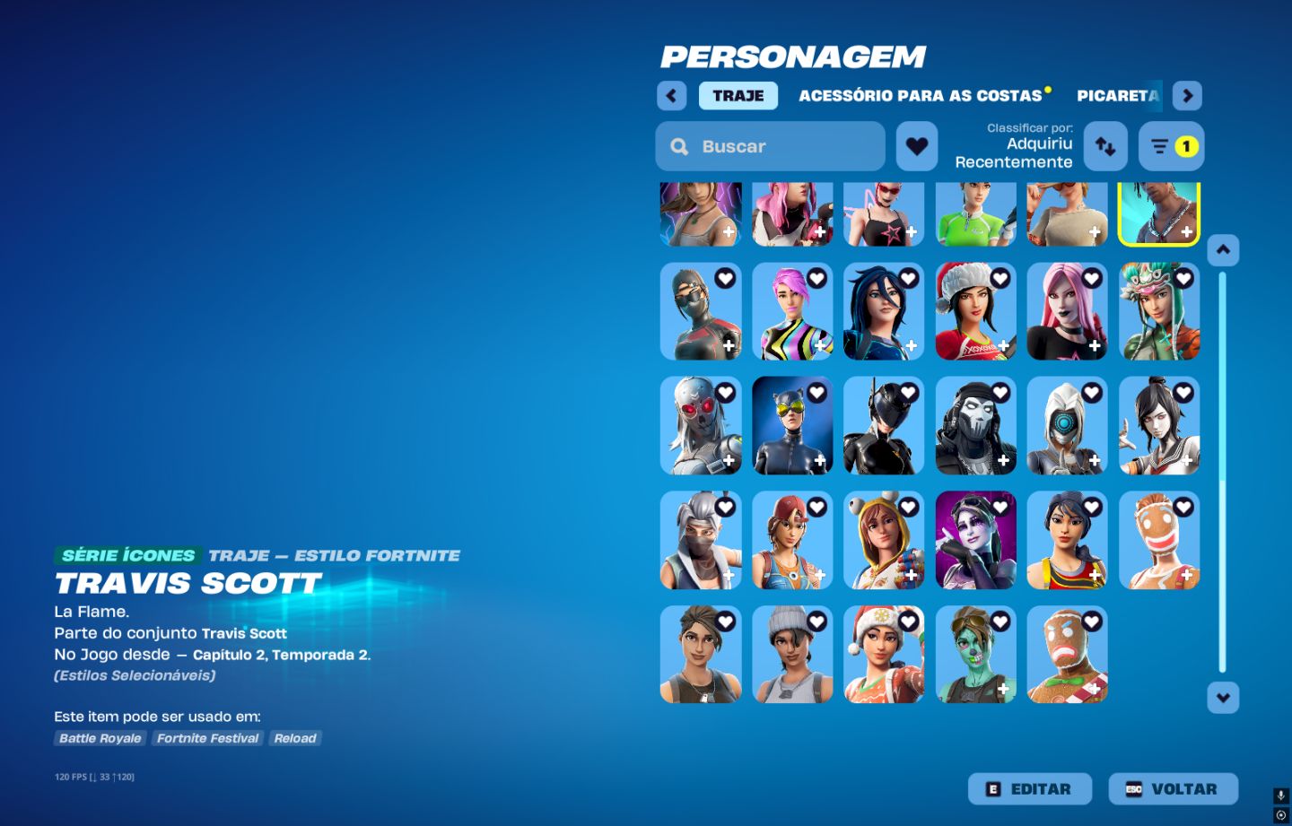 Conta fortnite 305 skins ( travis, passes da s4c1 para frente)