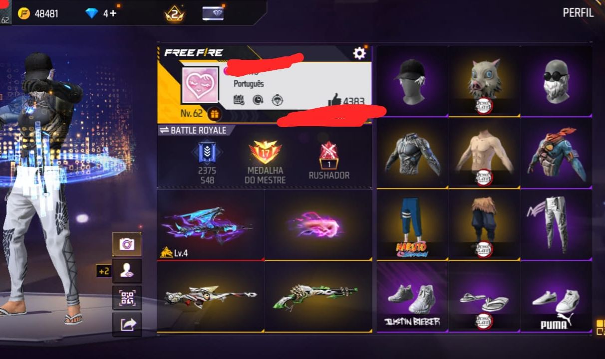 Conta free fire com angelical, armas tributadas