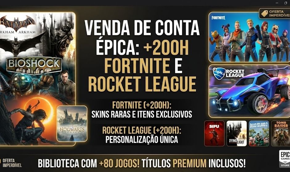 Conta Épica de Alto Nível: Fortnite (+200h com Skins Raras), Rocket League +200