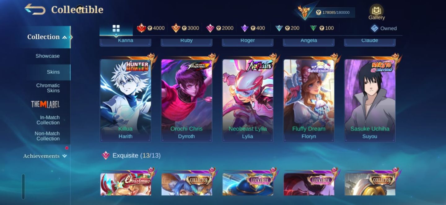 MLBB MEGA COLECIONADOR 5 | SKINS LEGEND | CONTA RARA E EXCLUSIVA