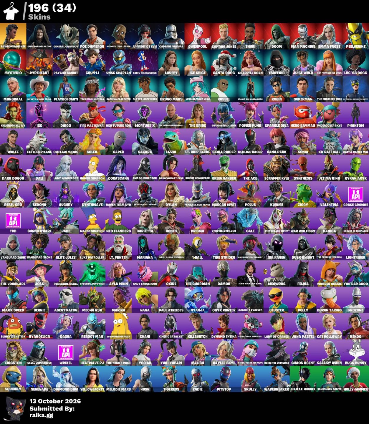 Fortnite | 196 Skins | Psycho Bandit | Chun-Li | 3300 V-Bucks | PC PSN Xbox