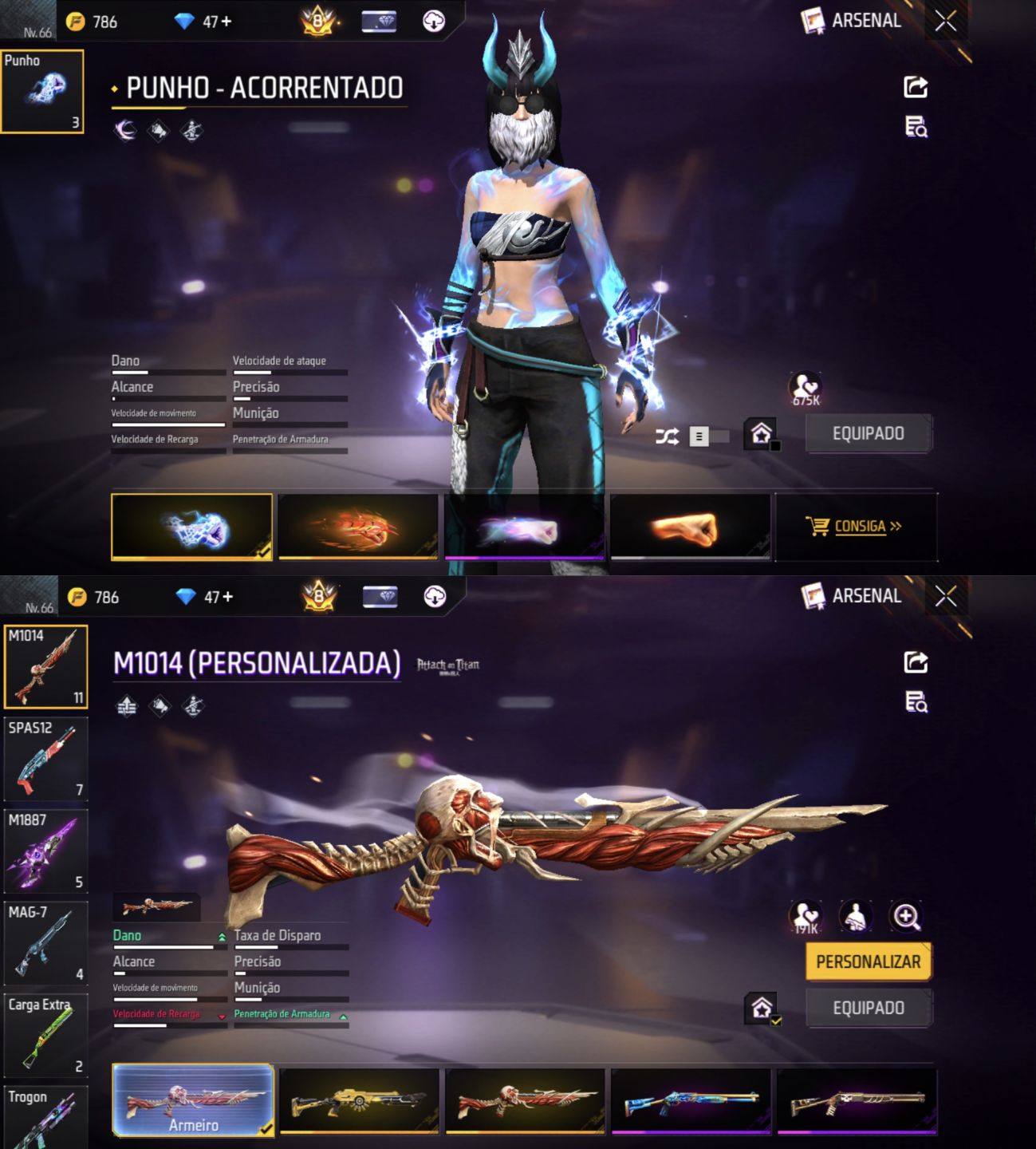 CONTA FREE FIRE PRIME 8, FEMININA E MASCULINA