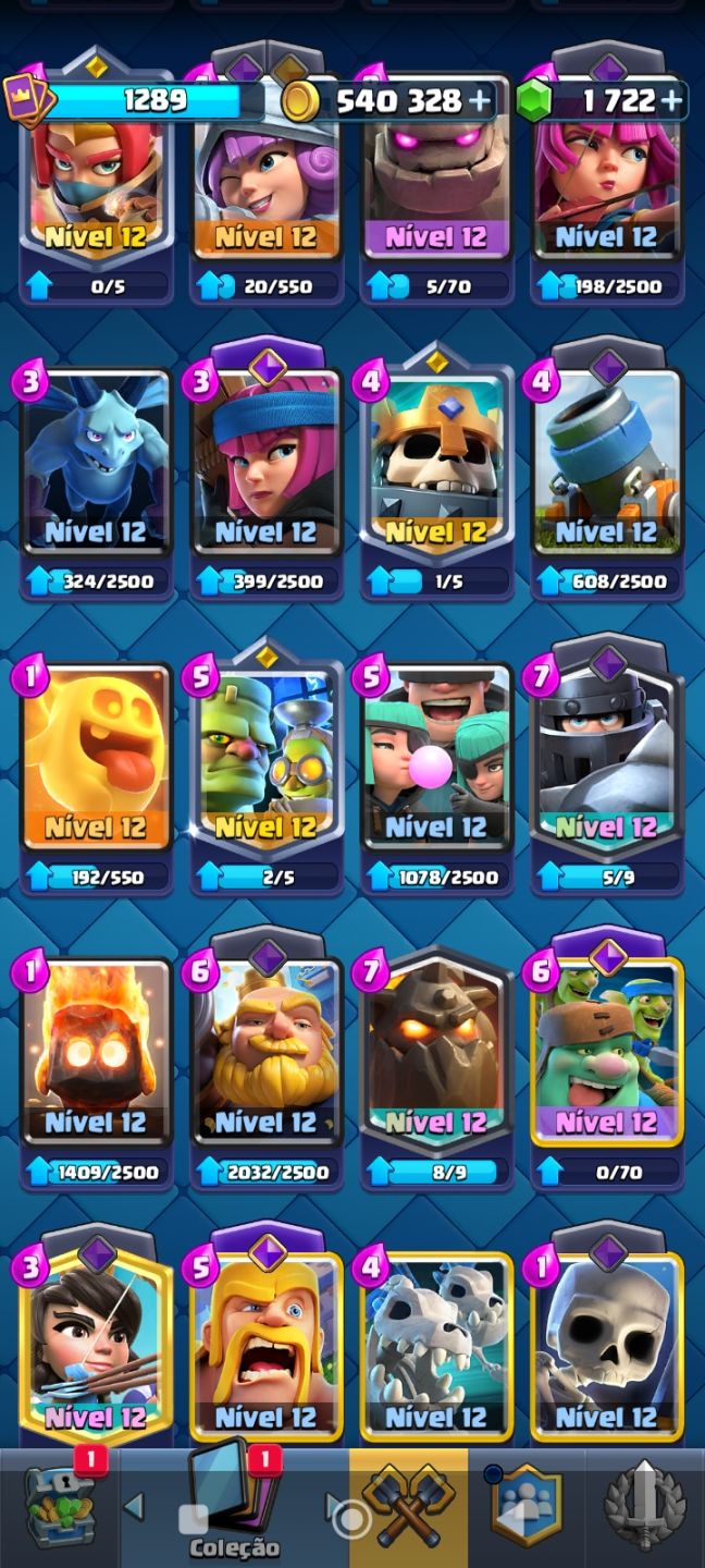 CLASH ROYALE Nível 14 120/122 Cartas Campeãs Lv.14/15 540k Ouro