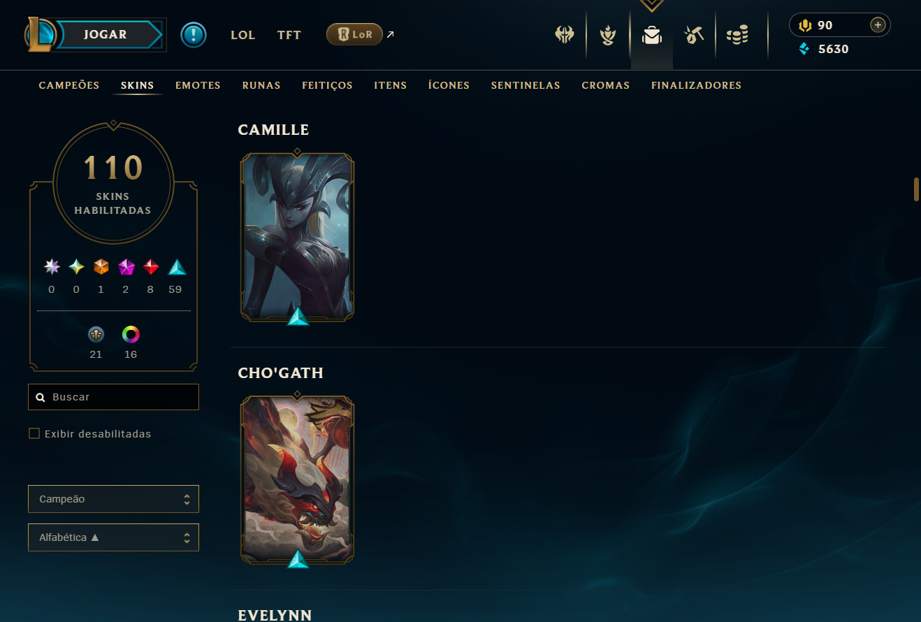 Conta recheada de skins otima conta para iniciar