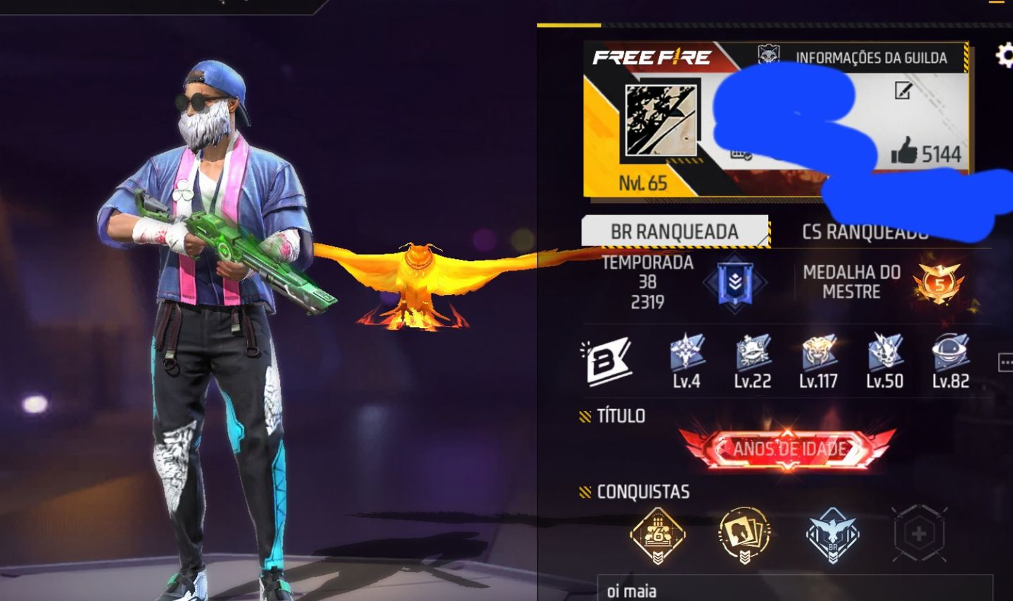 CONTA FF COM PASSE ANTIGO | LEVEL 65 | CALÇA ANGELICAL | MÁSCARA BARBA | +skins