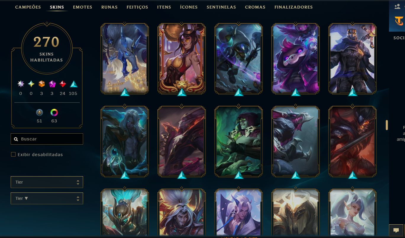 CONTA LOL - 270 SKINS - UNRANKED - 70 CROMAS - LV 610 - DONO ÚNICO - SKINS BOAS