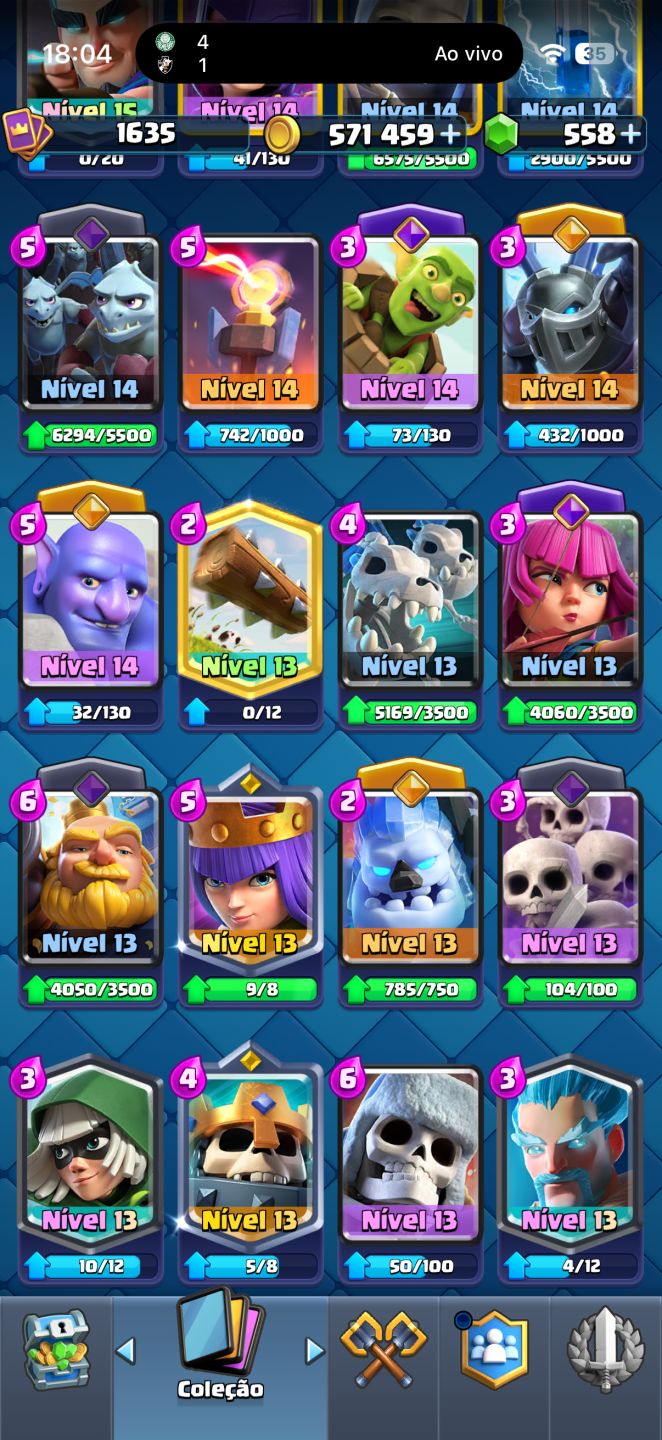 Clash Royale | 12.590 troféus | 564K ouro | 10/16 heróis | 21 evoluções