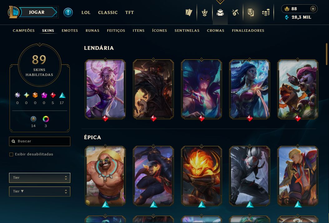 CONTA LOL LEVEL 180 | PLATINA IV | SKINS DE 2011-12 | GANHA 30 PDL PERDE 10 |