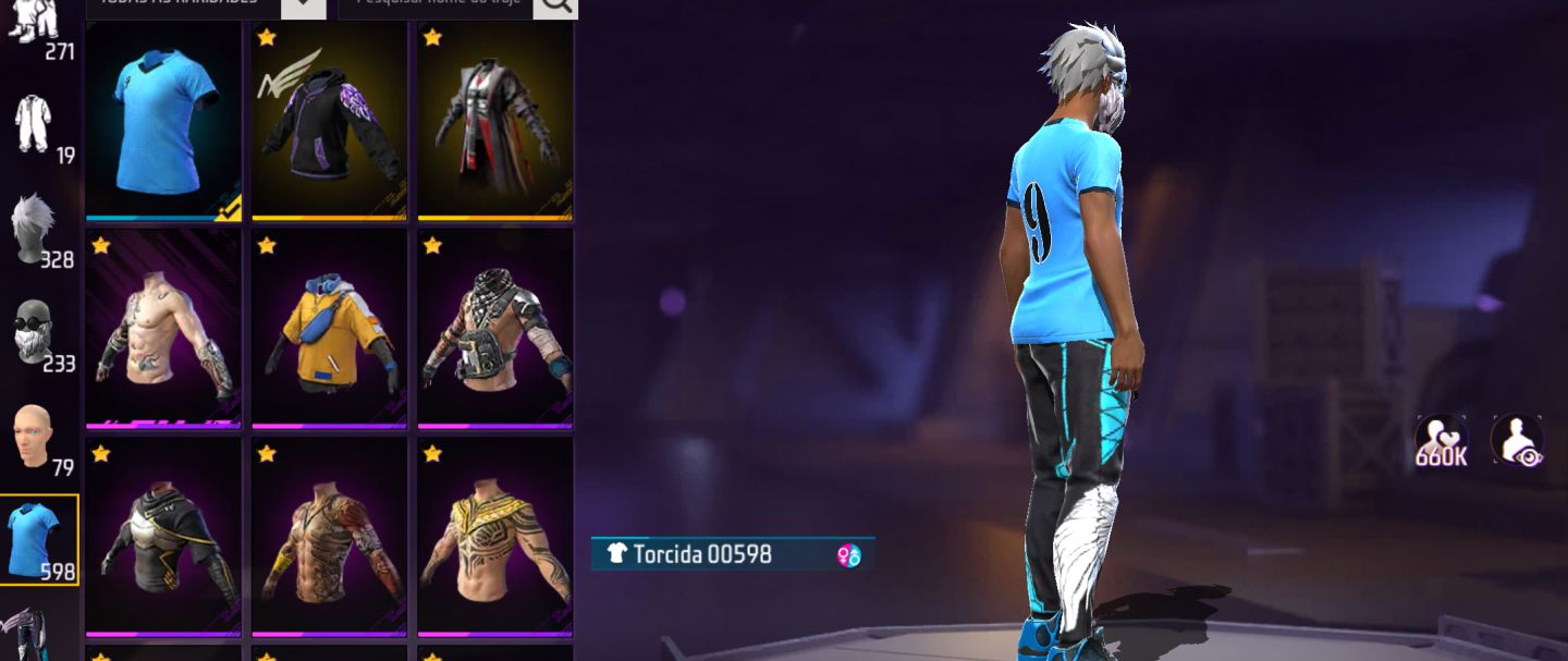 Conta de fre fre com várias skins de armas atribuídas