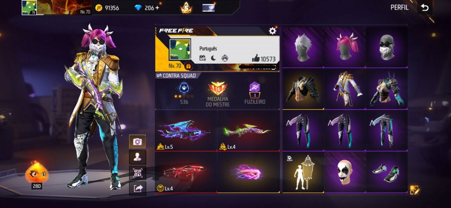 Conta free fire gemada com barbinha, punho, bandeirao, evolutiva 7 anos de idade