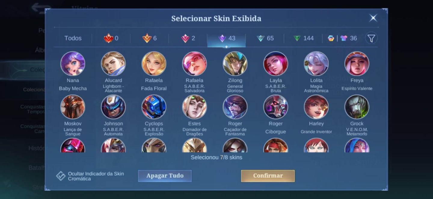 Conta de Mobile Legends Cheia de Skins