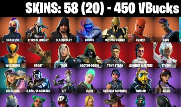 58 Skins - tony stark, doctor doom, wolverine, storm, 450 vbucks