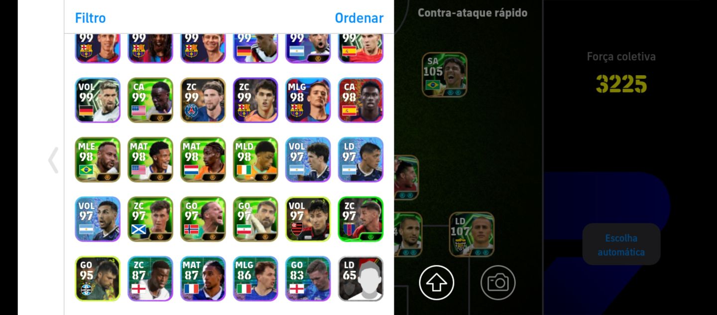 CONTA eFOOTBALL FORÇA 3225 | ELENCO 105+