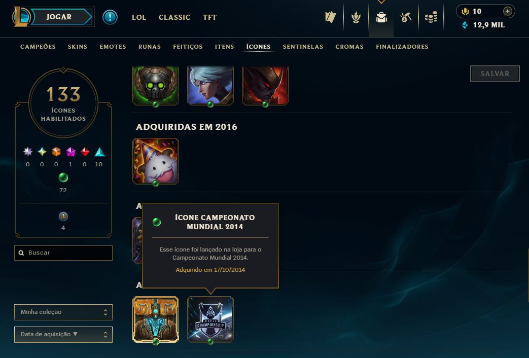 Conta lol antiga de 2014, nível 213, diamante 3, 95 skins
