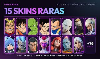 Conta Fortnite PC / Epic | 91 Skins com 15 Raras-Goku, Vegeta, Gohan, All Might