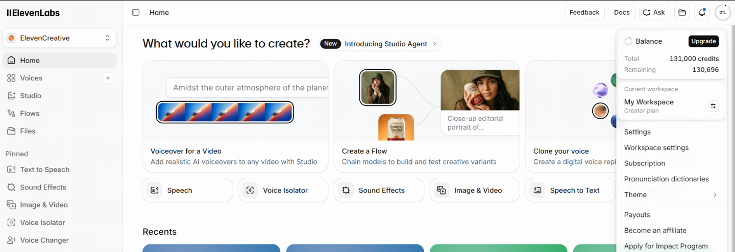 ELEVENLABS CREATOR ( 131K DE CREDITOS - ACESSOS PRIVADOS )
