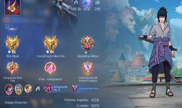 CONTA MOBILE LEGENDS COM SASUKE UCHIHA, STAR ATIVO, SEMANAL, COLLECTOR E MAIS