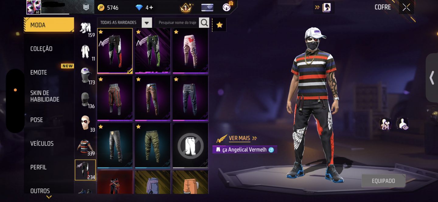 CONTA DE FREE FIRE GEMADA NÍVEL 60 COM ANGELICAL, FITINHA e COELHÃO