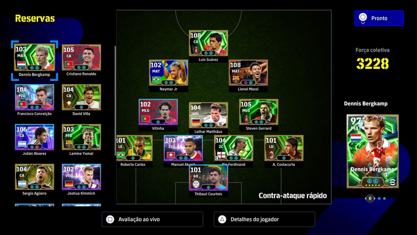 CONTA EFOOTBALL(PSN) COM MESSI BIG TIME BLIZ 108 LUIS SUARES 108 E COMPANIA