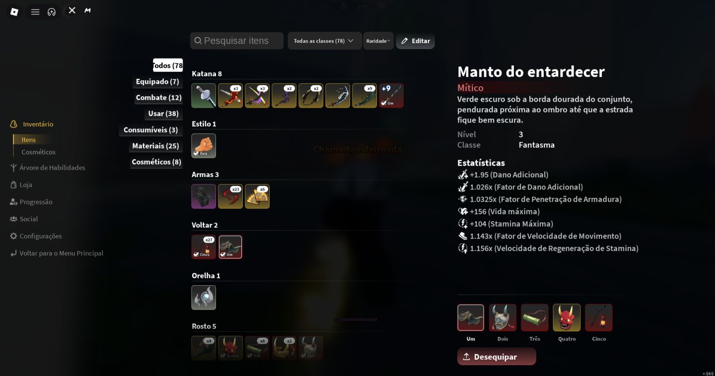 PROJECT SLAYER 2 CONTA- LVL MAX KATANA NIGHTFALLL T3 CAPE NIGHTFALL T3, MASK T2