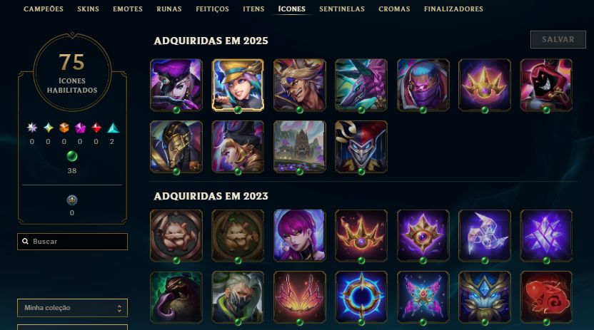 CONTA GOLD 3 / 35 SKINS / KAYN ODISSEIA / YASUO TINTA SOMBRIA COM MOLDURA