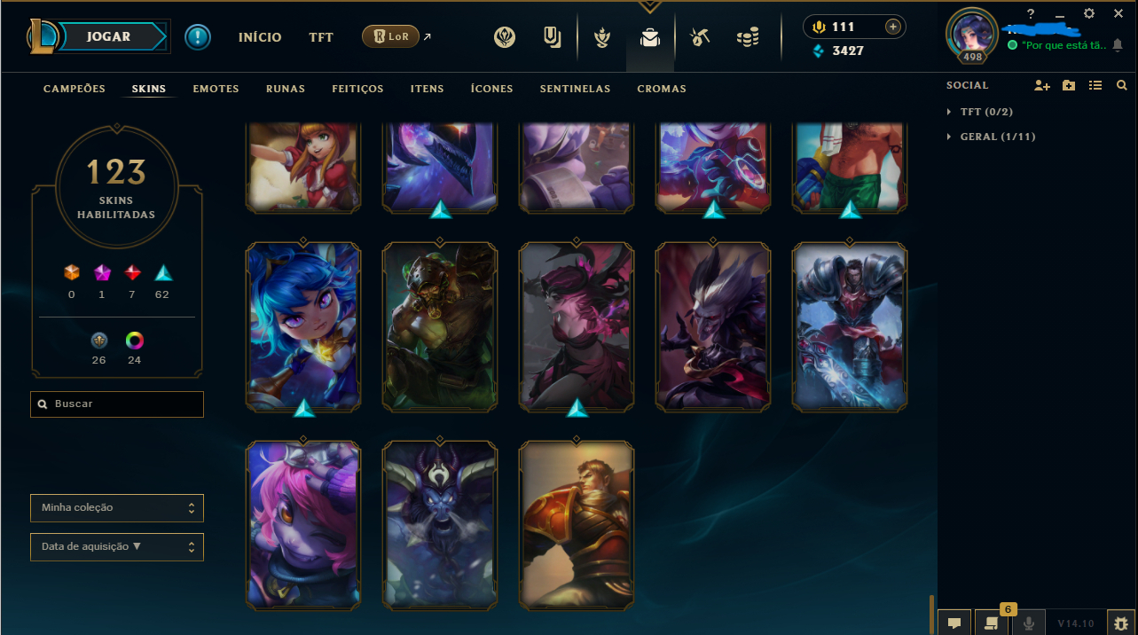 CONTA LOL 123 SKINS, 153 CAMPEÕES, CRIADA 2018