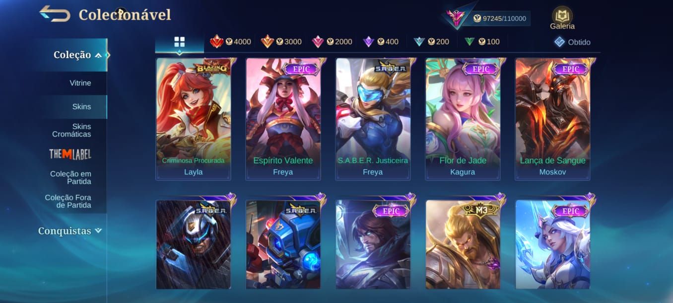 VALOR A NEGOCIAR Conta MLBB Todos os Heróis e várias skins.