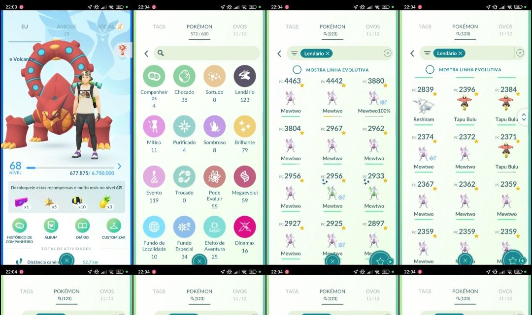 LV 68 |123 Lendários| 79 Brilhantes (Shiny), 11 Míticos, 119 Evento, 34 BG A099