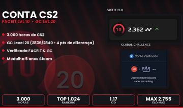 Conta Counter-strike (CS2) | Level 10 FACEIT (2362 ELO - MAX 2755) & Level 20 GC
