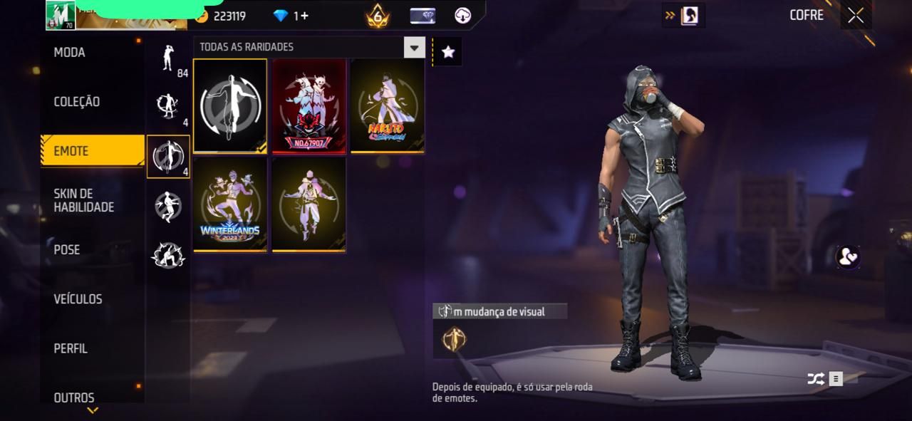 Conta de Free Fire rara com vários itens e parceria