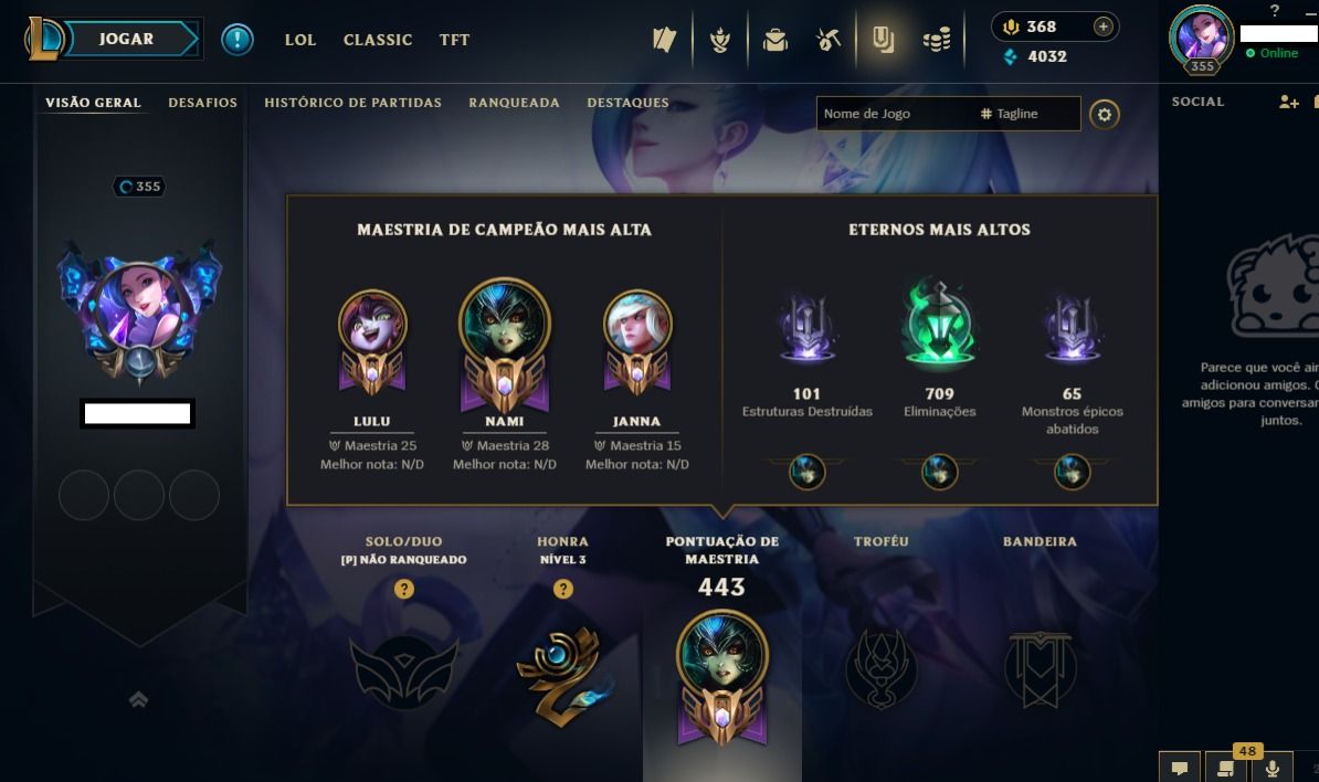 CONTA LOL DE 2017 / 876 SKINS / NIVEL 355 / 619 ICONES