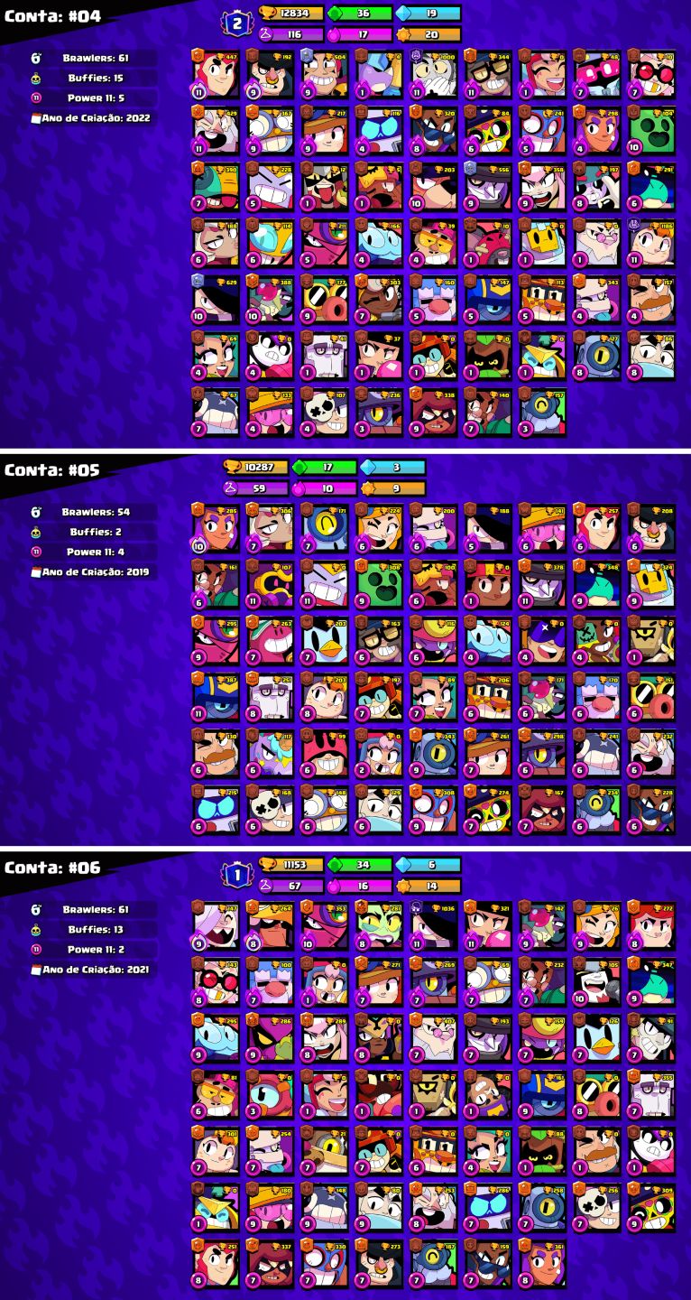 CONTAS BRAWL STARS c/LENDÁRIOS e MUITOS TROFÉUS!!