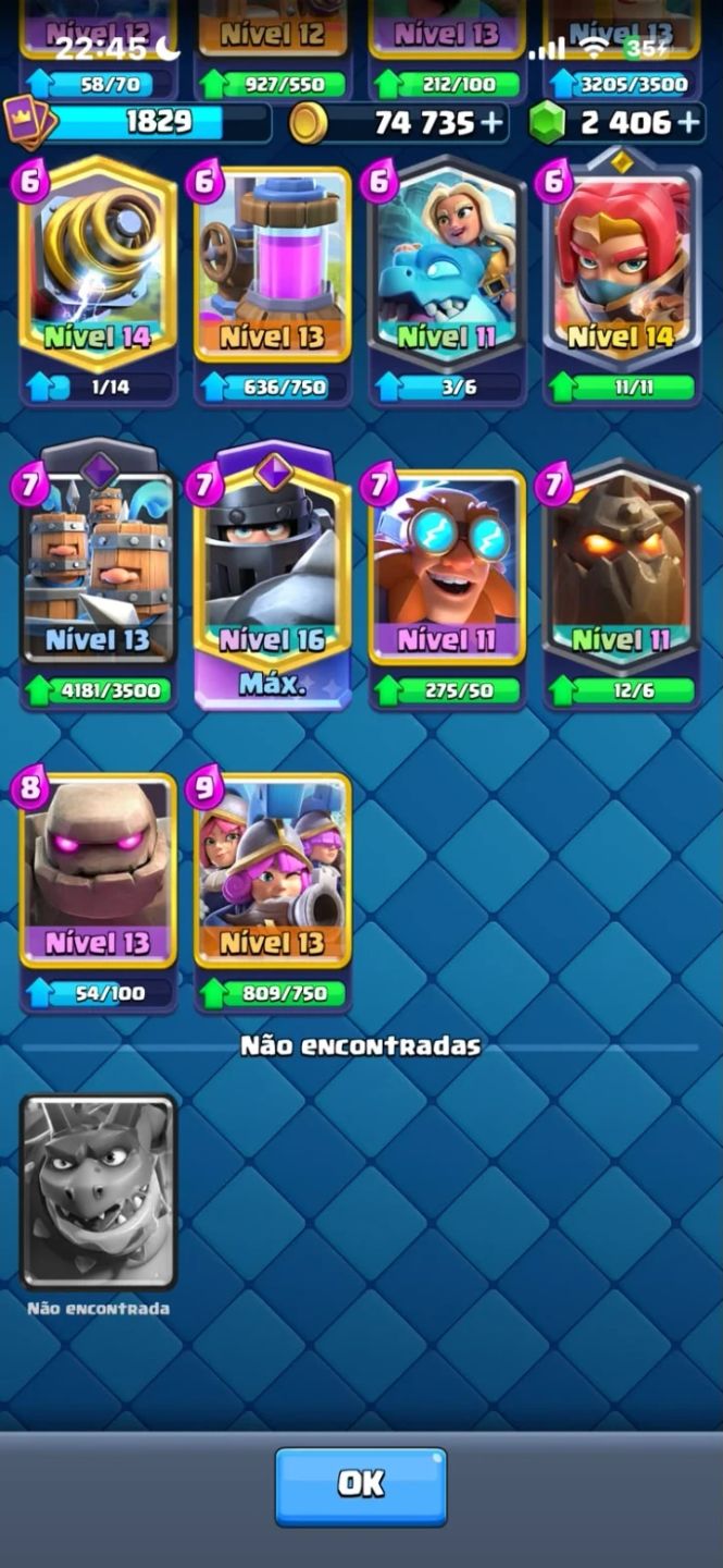 CONTA COM 14K DE TROFEUS + 122 CARTAS + 2400 GEMAS, 100% SEGURA! SÃO ANOS UPANDO