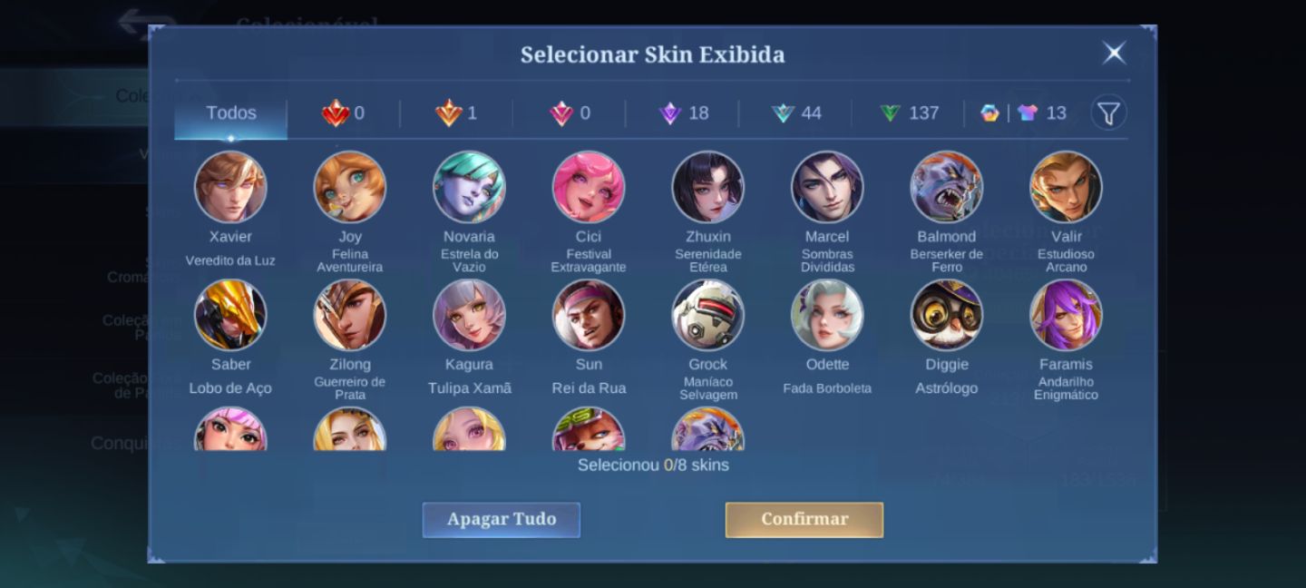 Conta de mobile legends com muitas skins