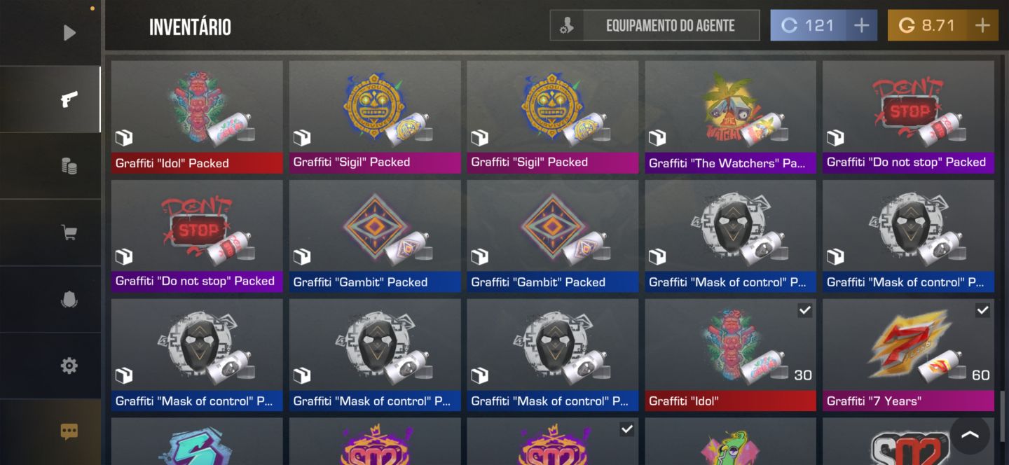 CONTA DE STANDOFF COM 1 FACA E 2 LUVAS E ALGUMAS ARMAS RARAS
