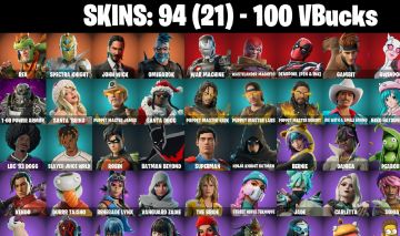 94 Skins - war machine , gwenpool, santa dogg, john wick, 100 vbucks