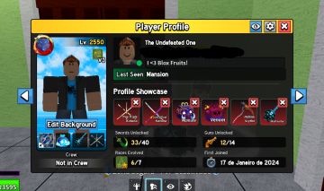 Conta de Blox Fruits level 2550 não tem muita coisa, pois eu estou parando