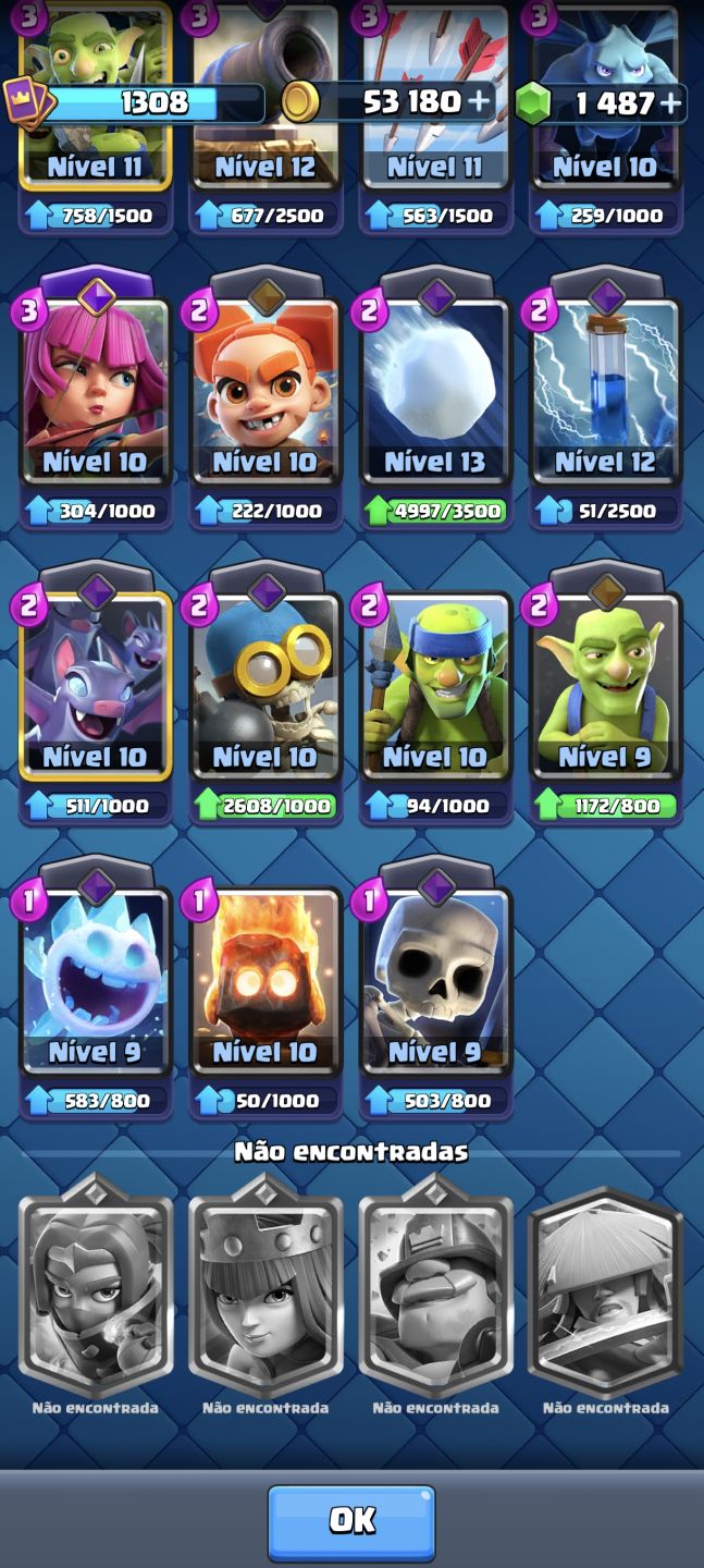 Clash Royale Arena 18 | Torre Lvl 13 | 119/123 Cartas | Evoluções