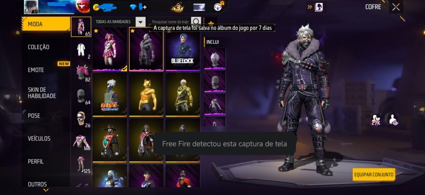 CONTA FREE FIRE | SOMBRA ROXA + BLUE LOCK