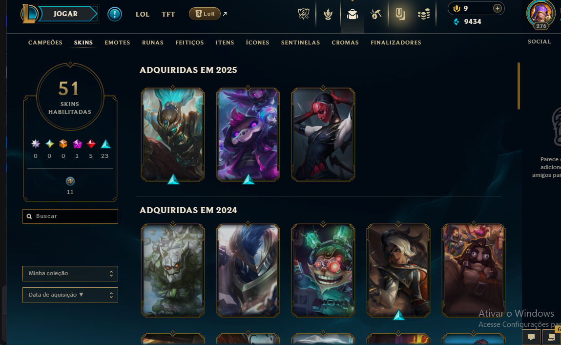 Conta antiga 2014, 150 campeão, 51 skins, lvl da conta 276
