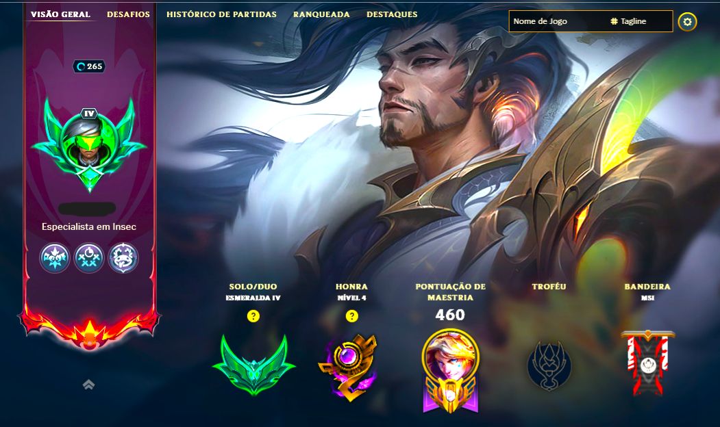 SKIN LENDÁRIA YASUO DRAGÃO + [ QUASE 150 SKINS HABILITADAS ] + [ TROCA NICK ]