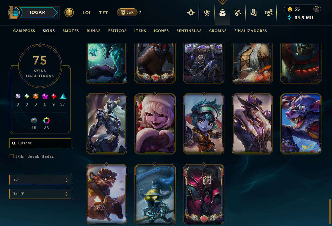 CONTA DE LOL E VALORANT COM 75 SKINS ESMERALDA (LOL) E PLATINA (VALORANT)